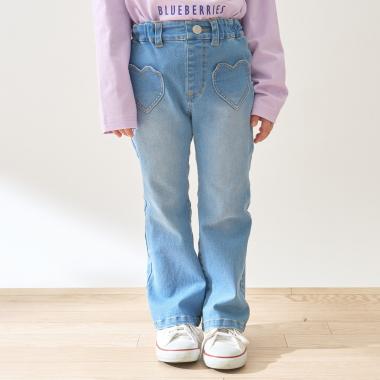 【きれいシルエット】しっかりストレッチハートポケットフレアデニムパンツ