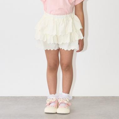 ハート刺しゅうスカラップティアードスカパン