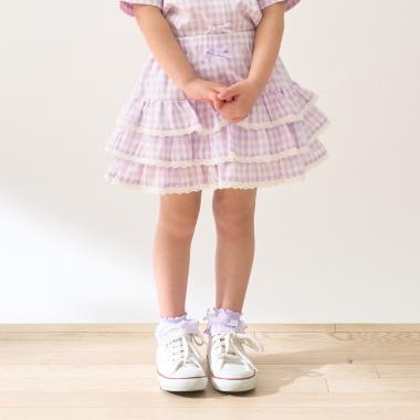 【UV加工】ギンガムチェックティアードスカート(インパン付き) 【Lycee mine バレエシリーズ】