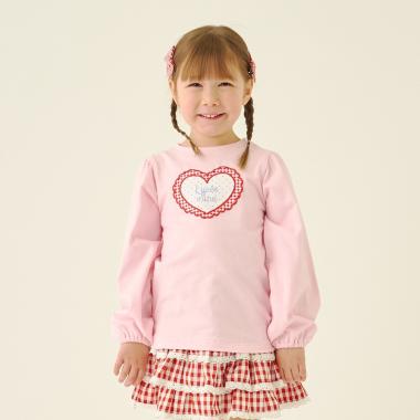 【速乾・UV・型崩れしない】ハートプリントふわっとパフスリーブTシャツ【Lycee mine バレエシリーズ】