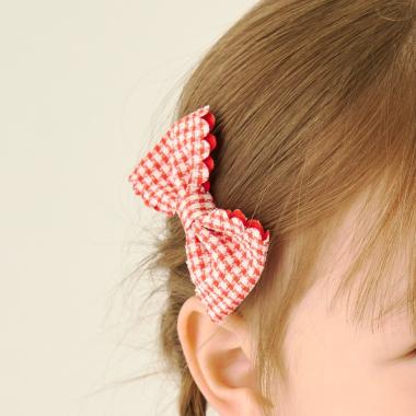スカラップギンガムチェックリボンヘアクリップ(2コセット)
