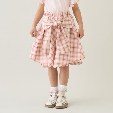 【予約/5月下旬～6月上旬入荷予定】【たっぷりギャザー】シャツ風チェックスカート(インパン付き)