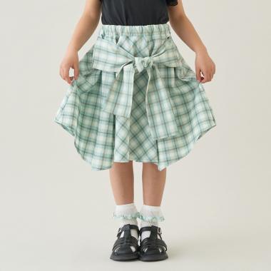 【予約/5月下旬～6月上旬入荷予定】【たっぷりギャザー】シャツ風チェックスカート(インパン付き)