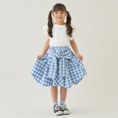 【予約/5月下旬～6月上旬入荷予定】【たっぷりギャザー】シャツ風チェックスカート(インパン付き)