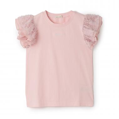 【綿100%】【ムテキＴ】【防汚・UV・接触冷感・型崩れしない】ふわふわフリル袖Ｔシャツ【子供服】【キッズ】【女の子】