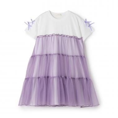 【綿100%】【シャーベットＴ】【UV・接触冷感・型崩れしない】ティアードチュールＴシャツワンピース【子供服】【キッズ】【女の子】