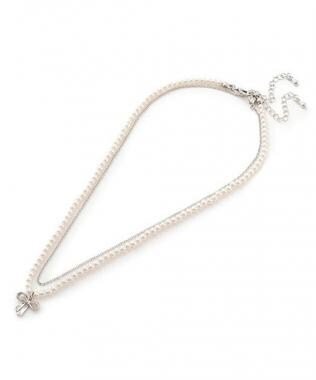 パールリボンWネックレス【韓国ファッション】