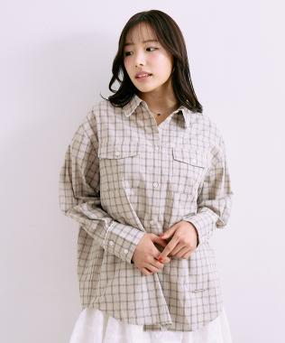 ロゴプレート付チェックシャツ【韓国ファッション】