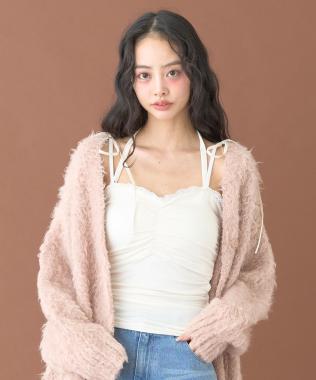 肩リボンギャザーキャミソール【韓国ファッション】