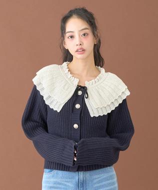 フリルカラーパールボタンカーディガン【韓国ファッション】
