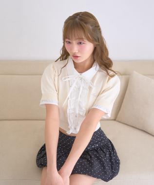 フリルレイヤード半袖ニットプルオーバー