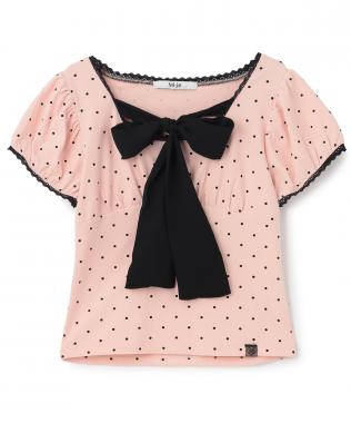 フロントリボンドット半袖Tシャツ
