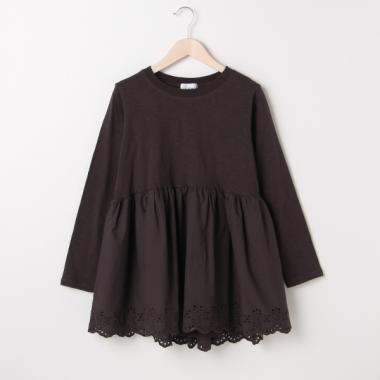 裾レース異素材切り替えペプラムTシャツ