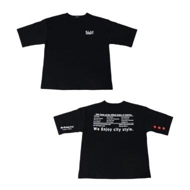 厚手天竺・抗菌防臭加工ドロップショルダーバックプリント5分袖Tシャツ