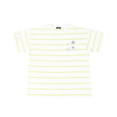 【大人向けサイズあり】ジャガードボーダー・ドロップショルダーサーフプリント半袖Tシャツ
