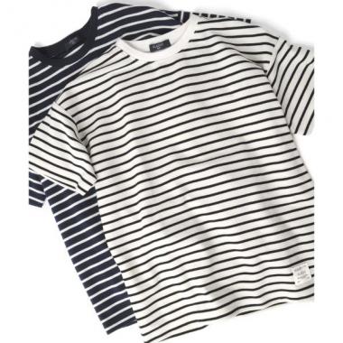 【大人向けサイズあり】カノコ・ドロップショルダーボーダー半袖Tシャツ