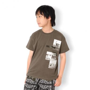 【大人向けサイズあり】天竺・ドロップショルダーBOXフォトプリント半袖Tシャツ