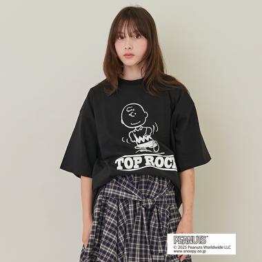 【大人向けサイズあり】【GLSW.】【PEANUTS】チャーリーブラウン トップロック フロントプリントTシャツ