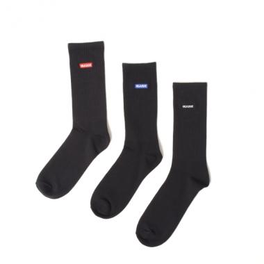 【大人向けサイズあり】クルー丈BOXロゴ刺繍ソックス３足セット