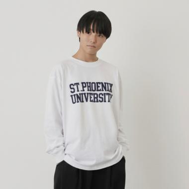 フロッキーカレッジロゴプリント長袖Tシャツ