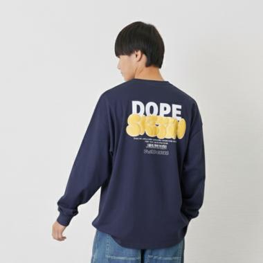 バック発泡プリント長袖Tシャツ