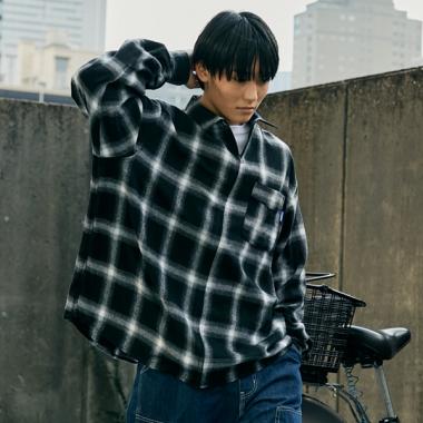 ジップチェックシャツ