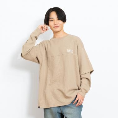 袖レイヤードワンポイント刺しゅう長袖Tシャツ