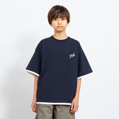 ワンポイント刺しゅうレイヤードTシャツ