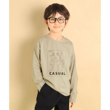 天竺・ドロップショルダープリント長袖Tシャツ