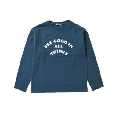 天竺・ドロップショルダープリント長袖Tシャツ