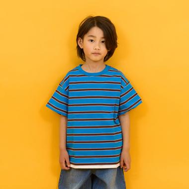 【SKIT0LY】ボーダー・ポイント刺繍レイヤード半袖Tシャツ