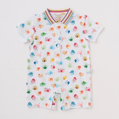 ハンドスタンプ柄半袖カバーオール