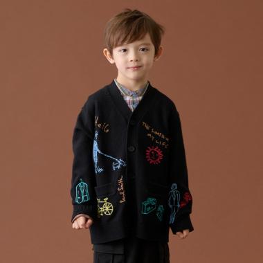 落書き柄刺しゅうニットカーディガン