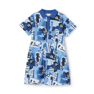 コラージュ柄半袖ポロワンピース