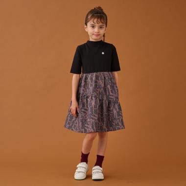 ハイネック5分袖ドッキングワンピース