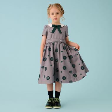 立体花刺しゅう半袖ワンピース