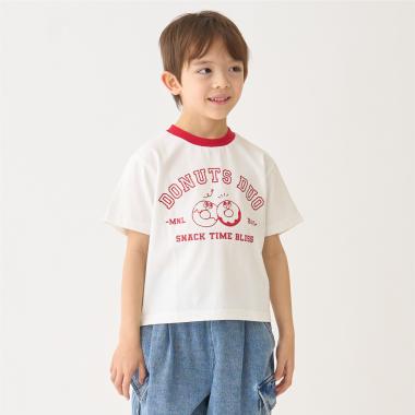 【プチプラ】【綿100%】バックハート・ドーナツプリント半袖Tシャツ