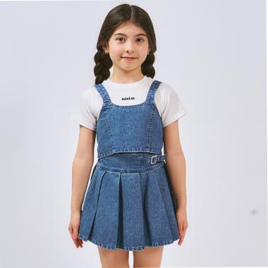 【即コーデ完成】【インナーつき】デニムビスチェ・プリーツスカートセットアップ