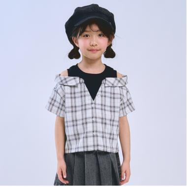 肩あきレイヤード半袖シャツ