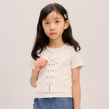 【吸水速乾】【サラサラプラス】テレコレースアップ半袖Tシャツ