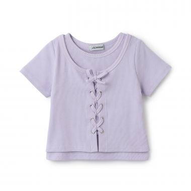 【吸水速乾】【サラサラプラス】テレコレースアップ半袖Tシャツ