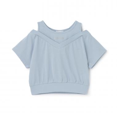 【C/100％】\n肩あきレイヤード半袖Tシャツ