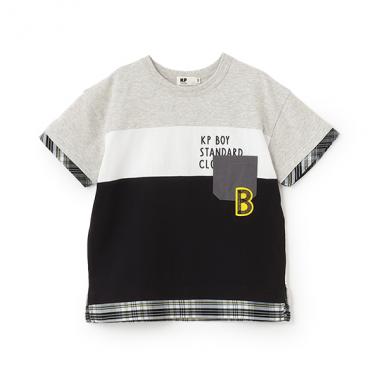 ナイロンポケットつき　前身3色切り替え半袖Tシャツ