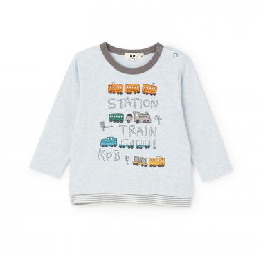 電車アップリケ 長袖Tシャツ