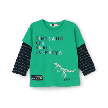 恐竜刺しゅう レイヤード風長袖Tシャツ