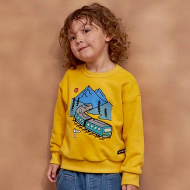 電車サガラ刺シュウ トレーナー 【吸湿発熱】