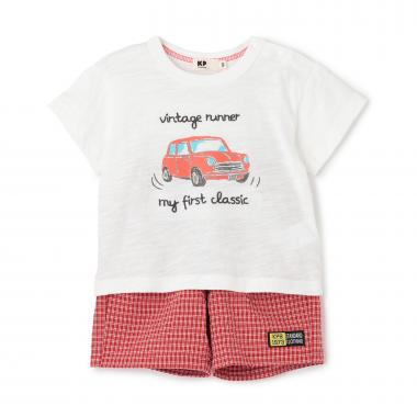 車T×チェックハーフパンツ セット