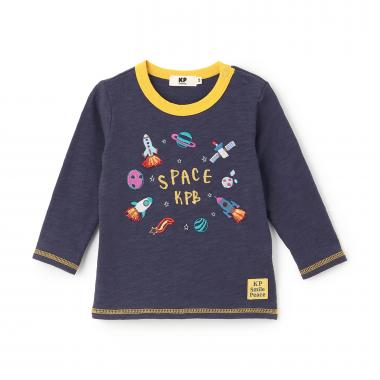 宇宙の乗り物刺しゅう 長袖Ｔシャツ