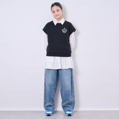 【AMI】ミニ裏毛ベスト×ペプラムシャツワンピースセット