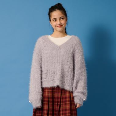 【AMI】Vネック猫シャギーニット×Tシャツセット